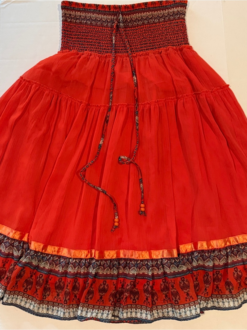Lapis Burnt Orange Convertible Boho Tiered Skirt with Smocked Waist Peasant